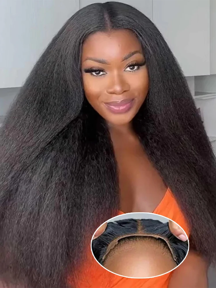 

250% Kinky Straight Pre Cut No Glue Wear and Go Бесклеевой парик 100% человеческие волосы Yaki Straight 13x6 360 HD Полные парики шнурка для женщин