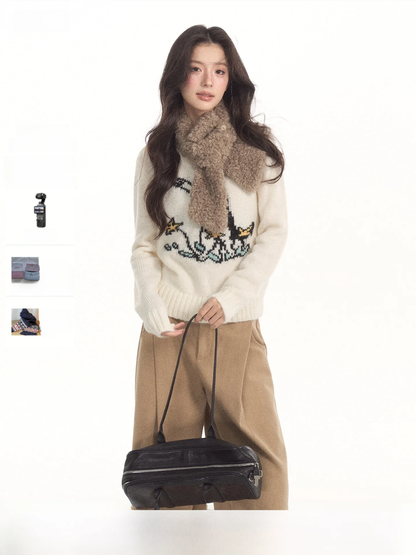 7Shiftin Original Design Star  All-Season Knitted Sweater round Neck Short Style Long Sleeve Casual Fashion Basic Match