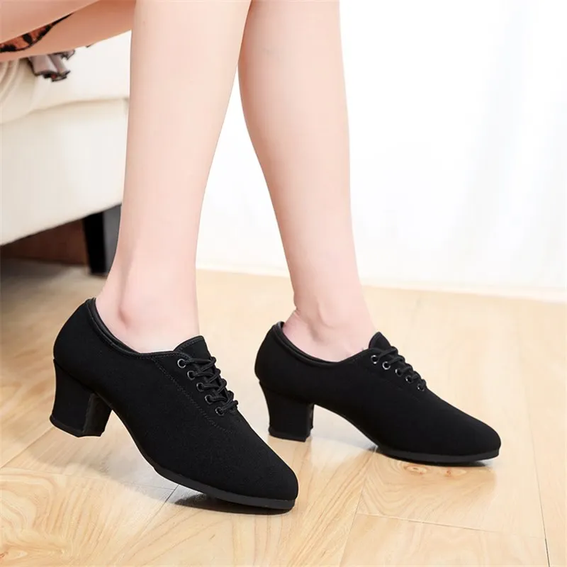 

SUN LISA Women's Lady's Girl's Indoor Oxford Leather Split Sole Chunky Heel Sneaker Ballroom Modern Latin Dance Shoes