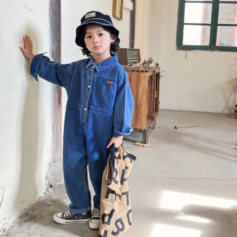 

2025 Children's Denim Overalls Kids Jeans Romper Toddler Boys Dungarees Korean Fashion Girl Pants Baby One Piece Jumpduit