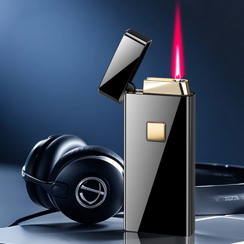 Metal Windproof Blue Flame Butane Gas Lighter Induction Ignition Windproof Inflatable Lighter Smoking Accessories  Men's Gift