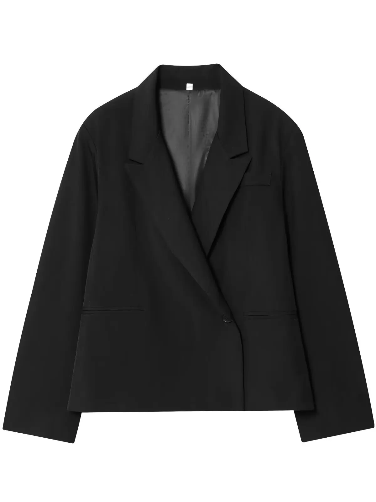 New 2025 Autumn High-End Commuter Bla ort Double-Breasted Long Sve Suit Jaet Women's Casual Loose Polyester Fiber