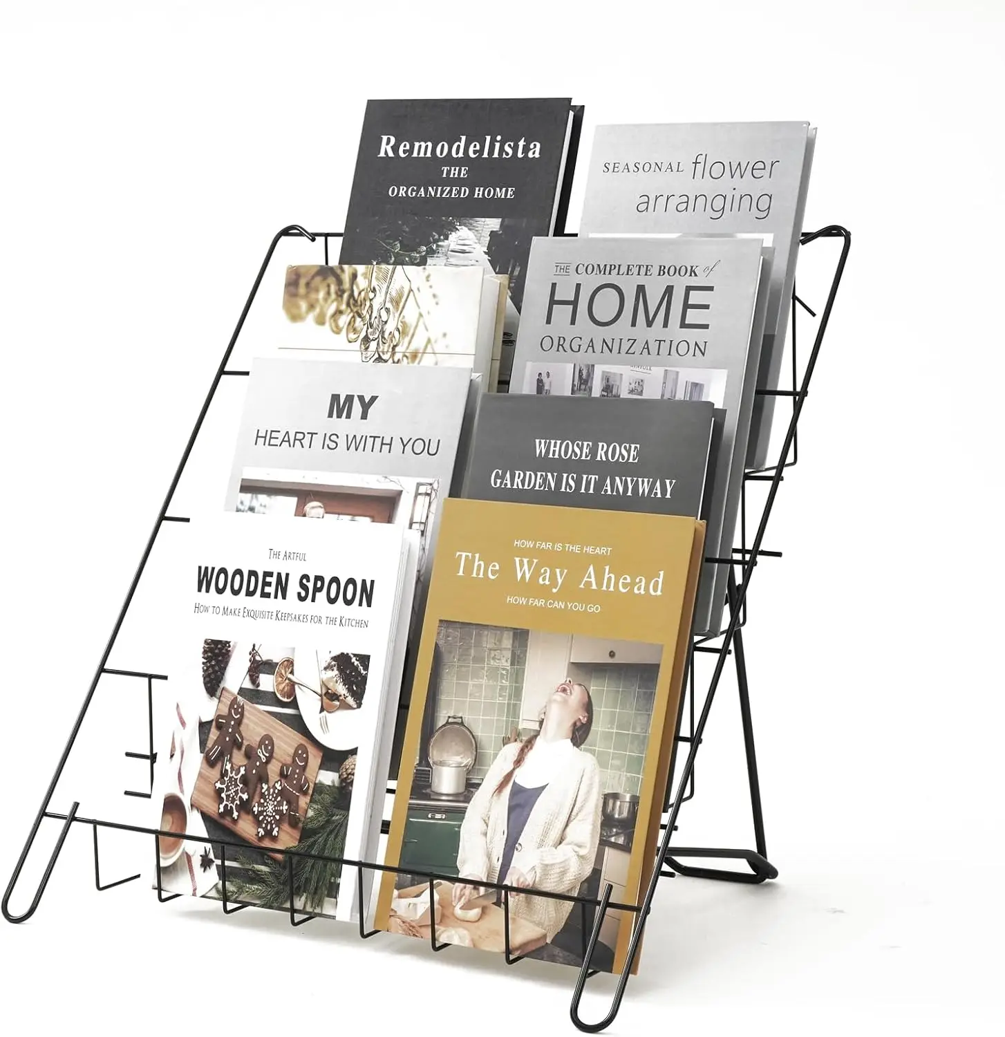 Wire Magazine Rack with 4 Open Tiers Book Signing Rack Tabletop Display Stand Holds Both Magazines and Brochures Display