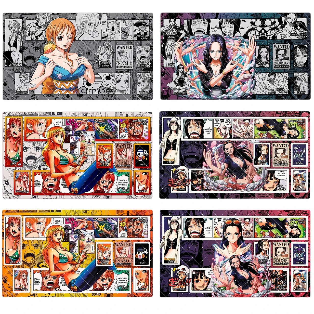 600x350mm One Piece Nico Robin Nami Sammelkarten-Spielmatte 2mm Genähter Rand OPCG Einzelspieler-Kampfmatte Gummi-Spielbrett Kartenmatte