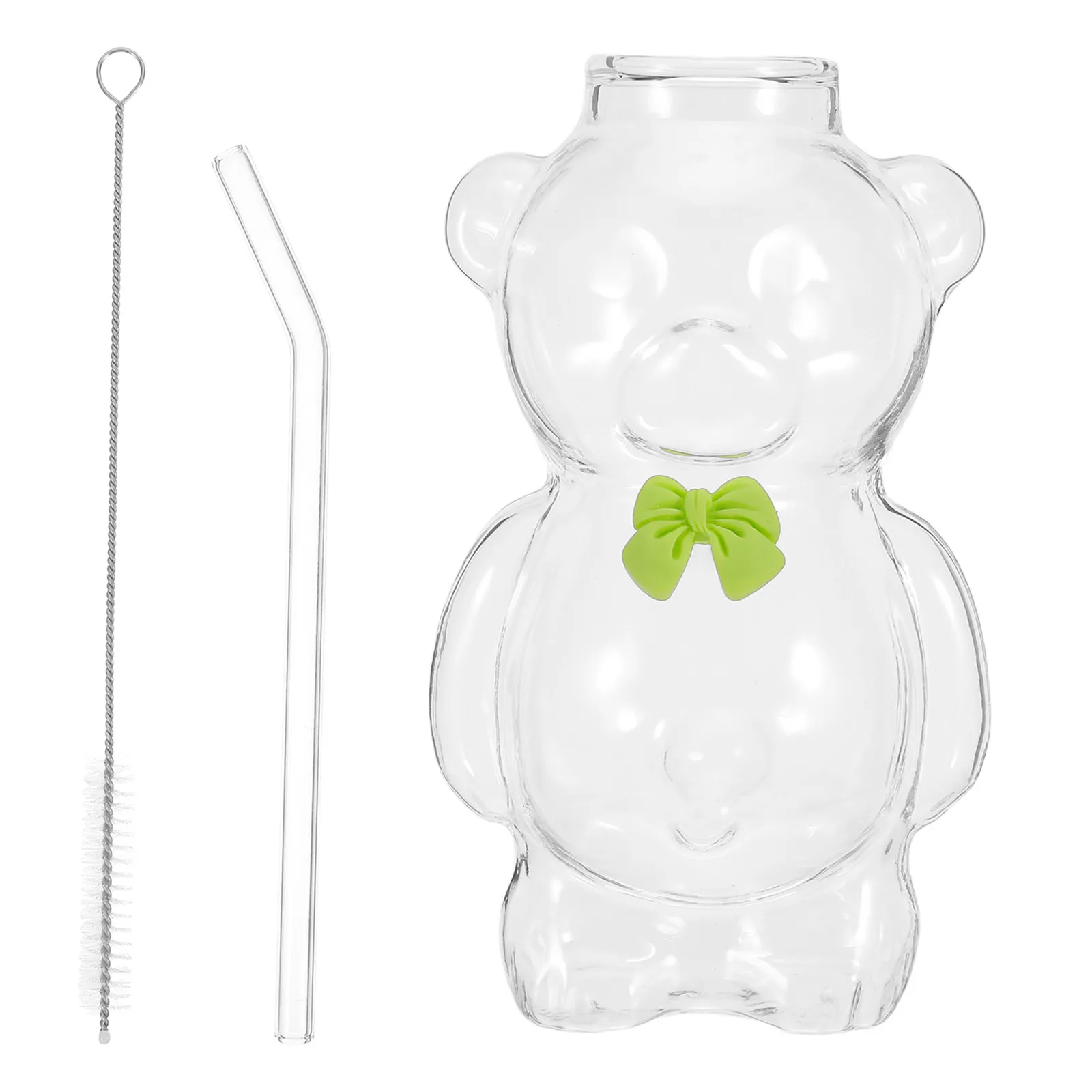 1Set Cute Bear Glass Cup 320Ml Transparent Coffee Mug Clear Animal Shaped Straw Cup for Kitchen Bar Restaurant Party Holiday