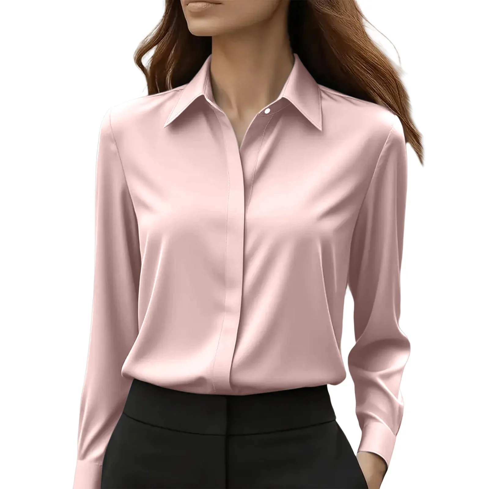 Autumn fashion temperament high-class professional solid colour lapel long-sleeved shirt women's clothing