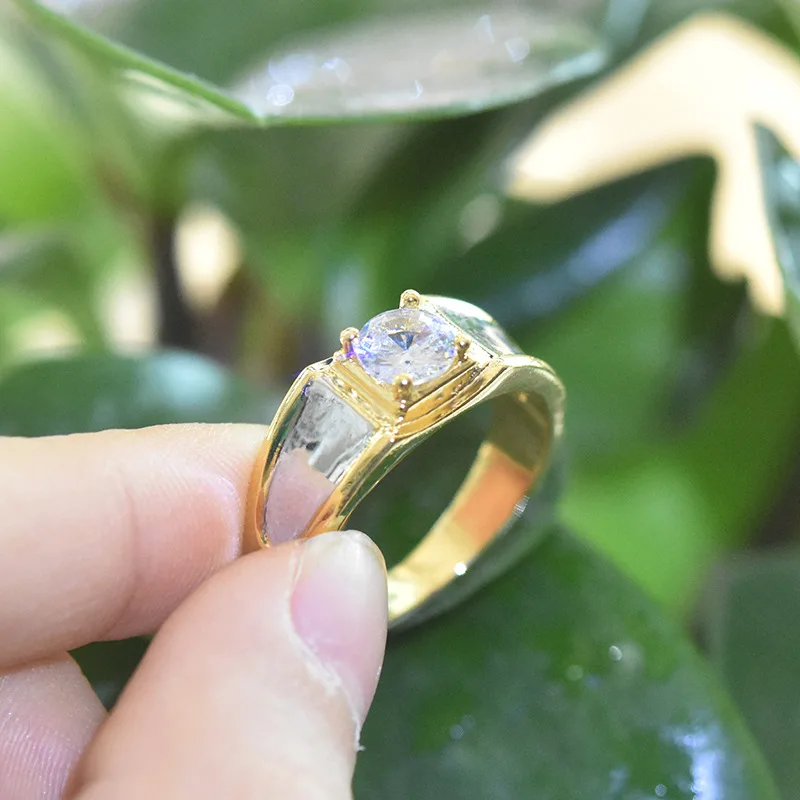S925 Sterling Silver Ring Plated With 18K Gold Moissanite Two Tone Ring Zircon Men S Engagement Wedding Band Ring