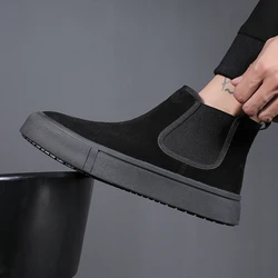 Korean style men's fashion chelsea boots cow suede leather flats shoes cowboy platform boot black trend handsome ankle botas man