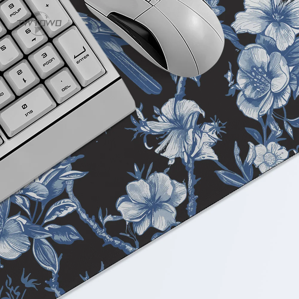 Mouse Pad Gamer Blue Flower Bird XL Computer Mousepad XXL MousePads Natural Rubber Office Soft Non-Slip Gaming laptop Table Mat