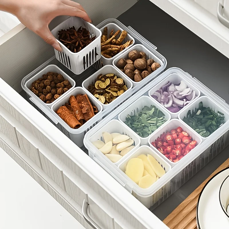 

Set Fridge Food Container With Lids, Reusable 6 Individual Detachable Small Boxes With Lid For Refrigerator And Pantry, Double