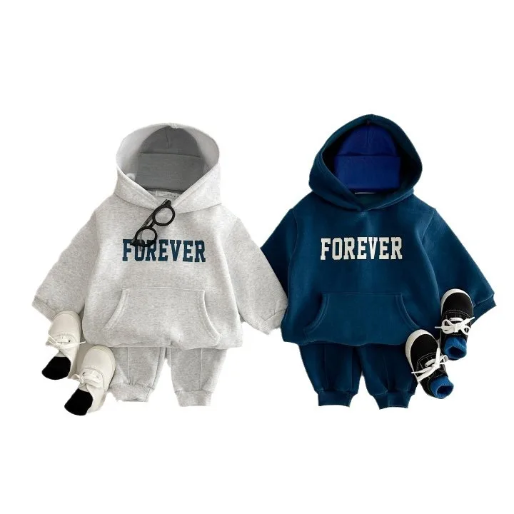 Winter New Baby Warm Clothes Set Infant Fleece Hooded Sweatshirt + Pants 2pcs Suit Plus Velvet Thick Children Sports Outfits