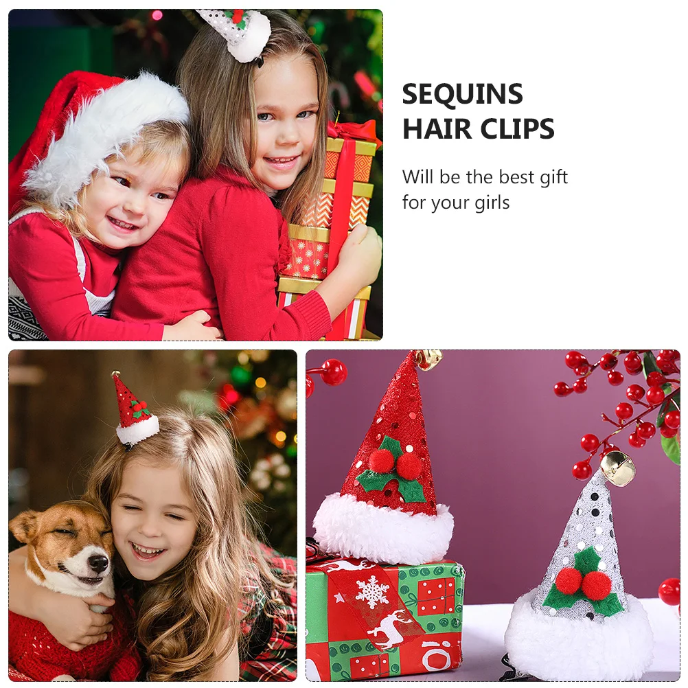 

4pcs Hat Hair Clips for Kids Girls Christmas Hairpins Sequins Party Accessories Hairstyle Party Hair Accessories Decorations