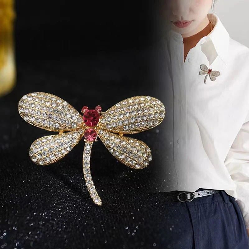 Dragonfly Themed Fashion Enamel Crystal Rhinestones Brooch Pin for Women Jewelry Clothes Dress Scarf Decoration