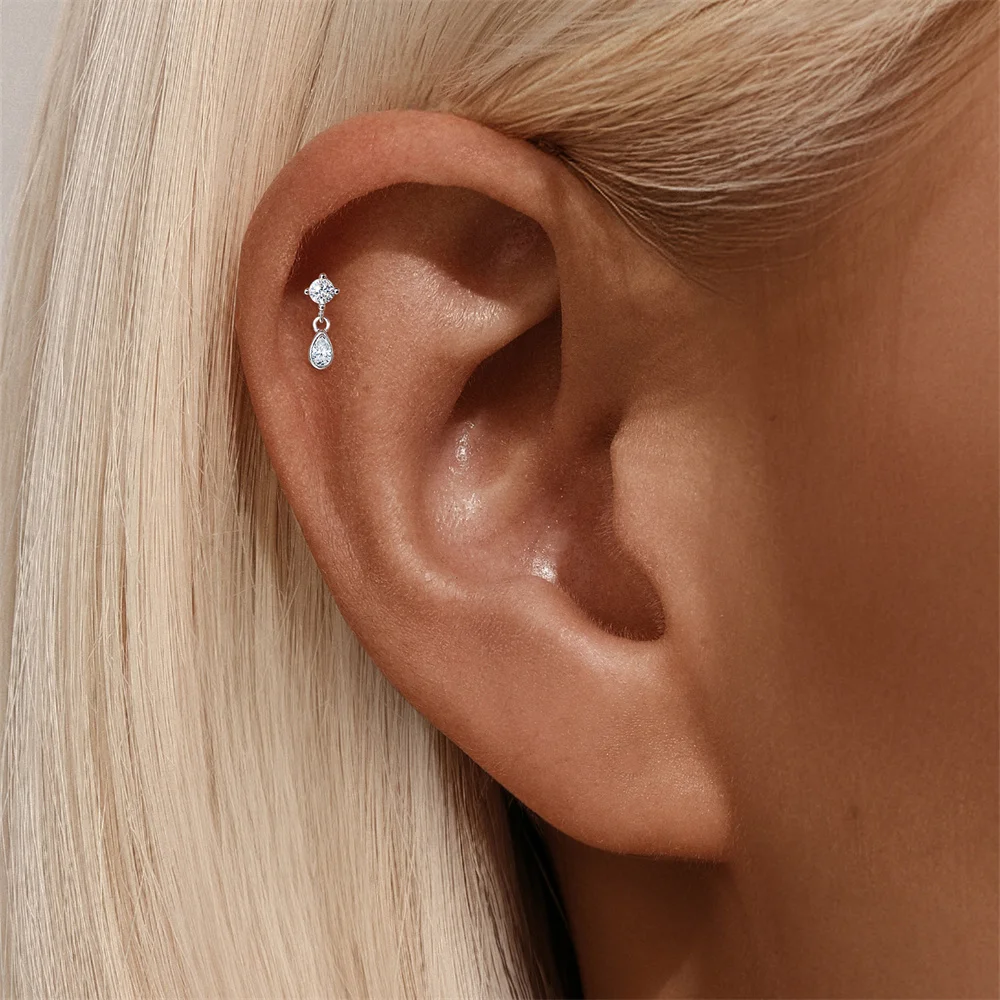 KOJ 1PC 925 Sterling Silver Moissanite Star Heart Marquise Dangle Cartilage Stud Earring Dainty Women Fine Jewelry For Party