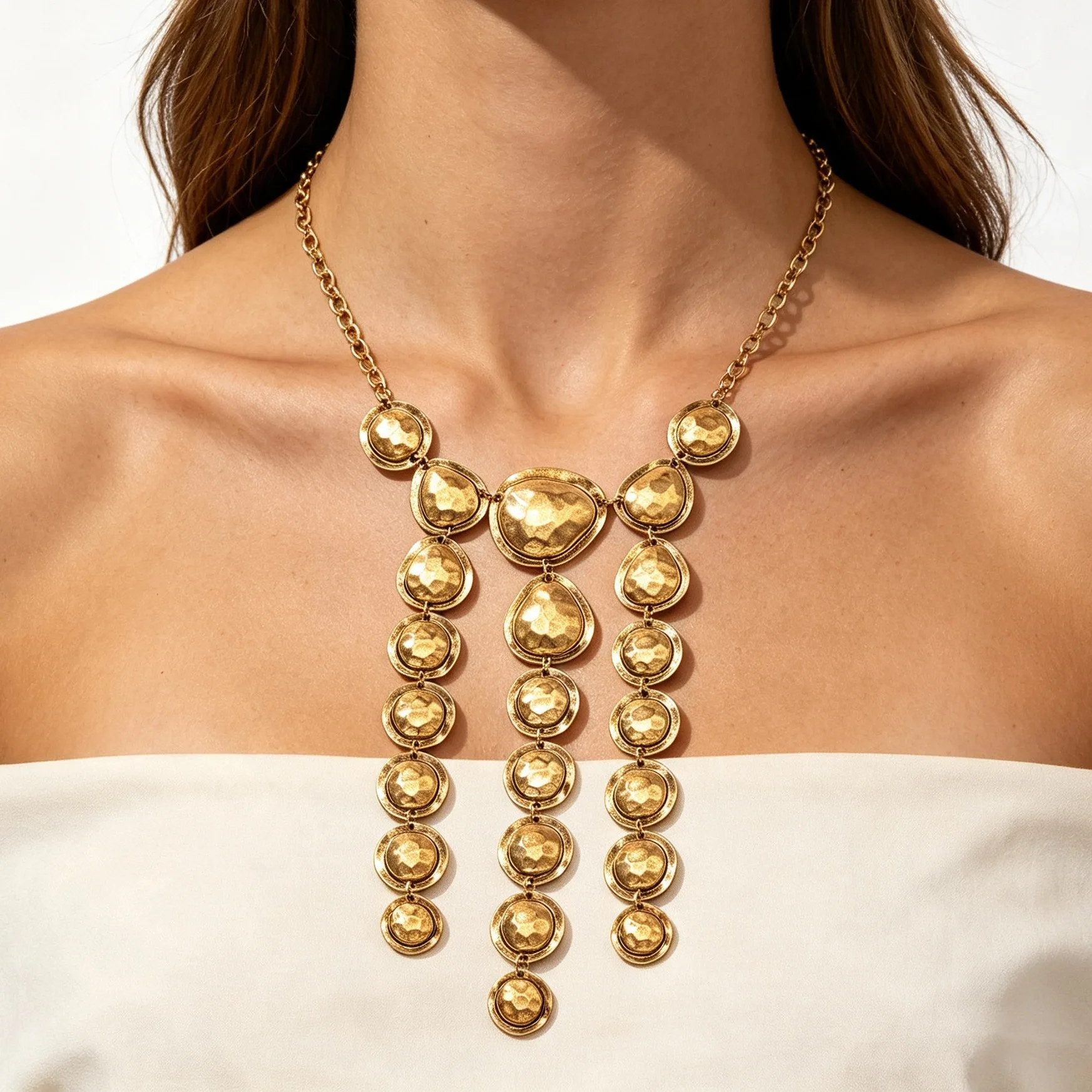 Neuheiten: Vintage Geometrische Metall-Wasserfall-Quasten-Halsketten für Damen, Statement-Schmuck, Geschenke für Feiertage und Partys – Detail 2