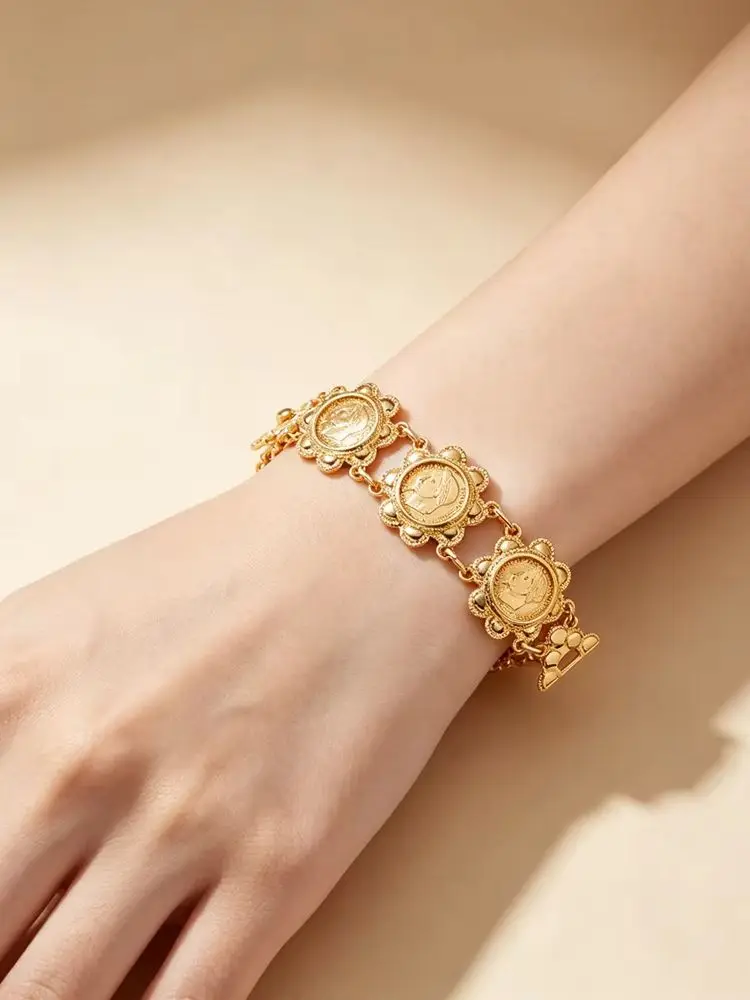 Turkish Totem Gold Plated Chain Bracelet for Women Ottoman Coin Cuff Bangles Arabic Bridal Jewelry Ethnic Bijoux