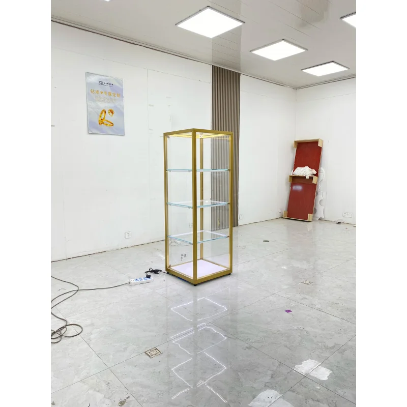 custom.4-Tier Glass Display Cabinet with LED Light & Lock Metal Frame Showcase Collectibles Jewelry Retail Store