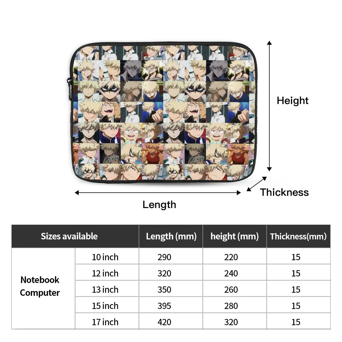 Bakugo Katsuki,My Hero Academia Notebook Laptop Bag Case Pouch 10 12 13 15 17 Inch Notebook Bag Tablet Shockproof Case Bag