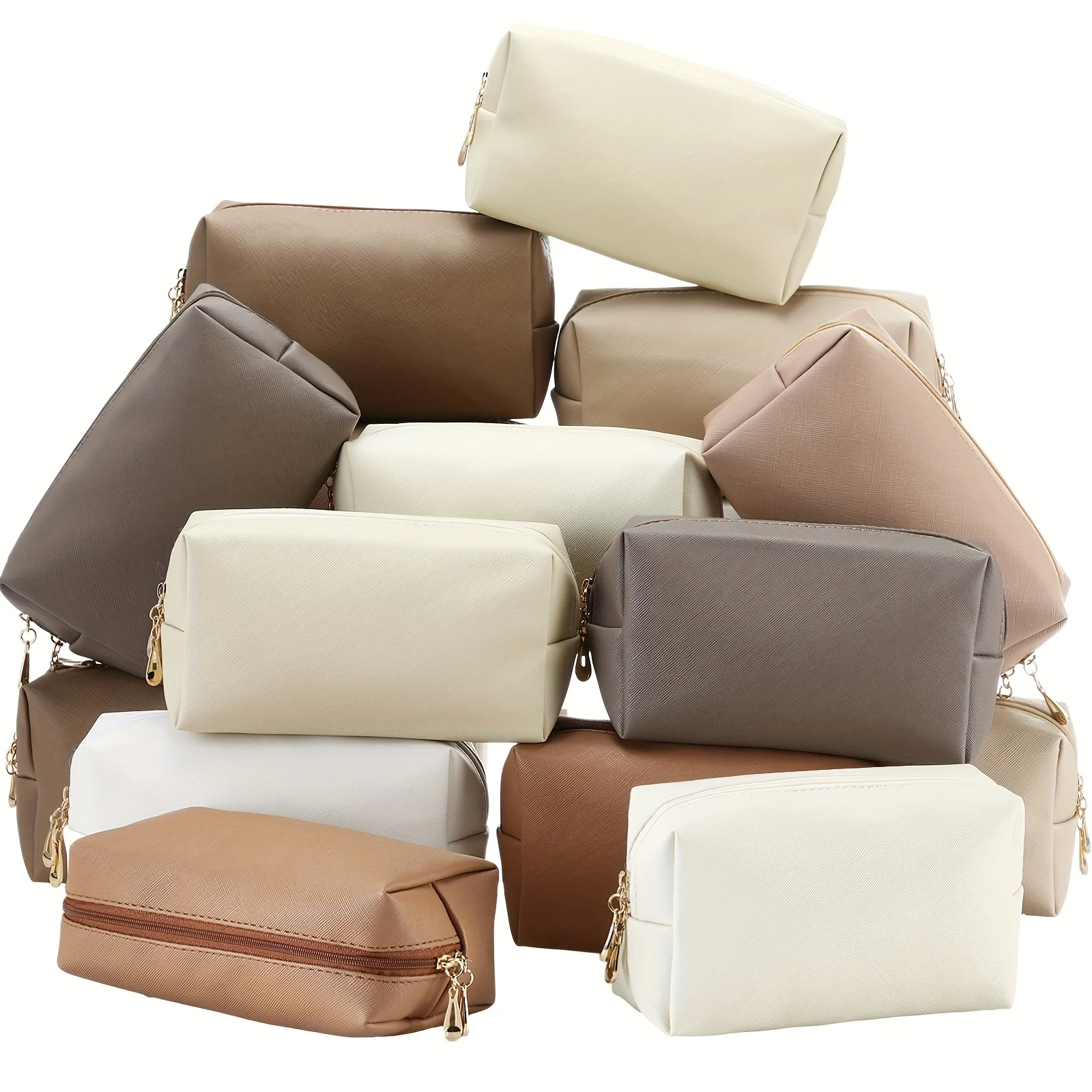 

Set of 15 Stylish Makeup Bags Made from Faux Leather, These Cosmetic Pouches Are Perfect for Toiletries. Ideal for Bulk Purchases for Women'S Parties, Gifts, Or Travel Organization in Retro Colors