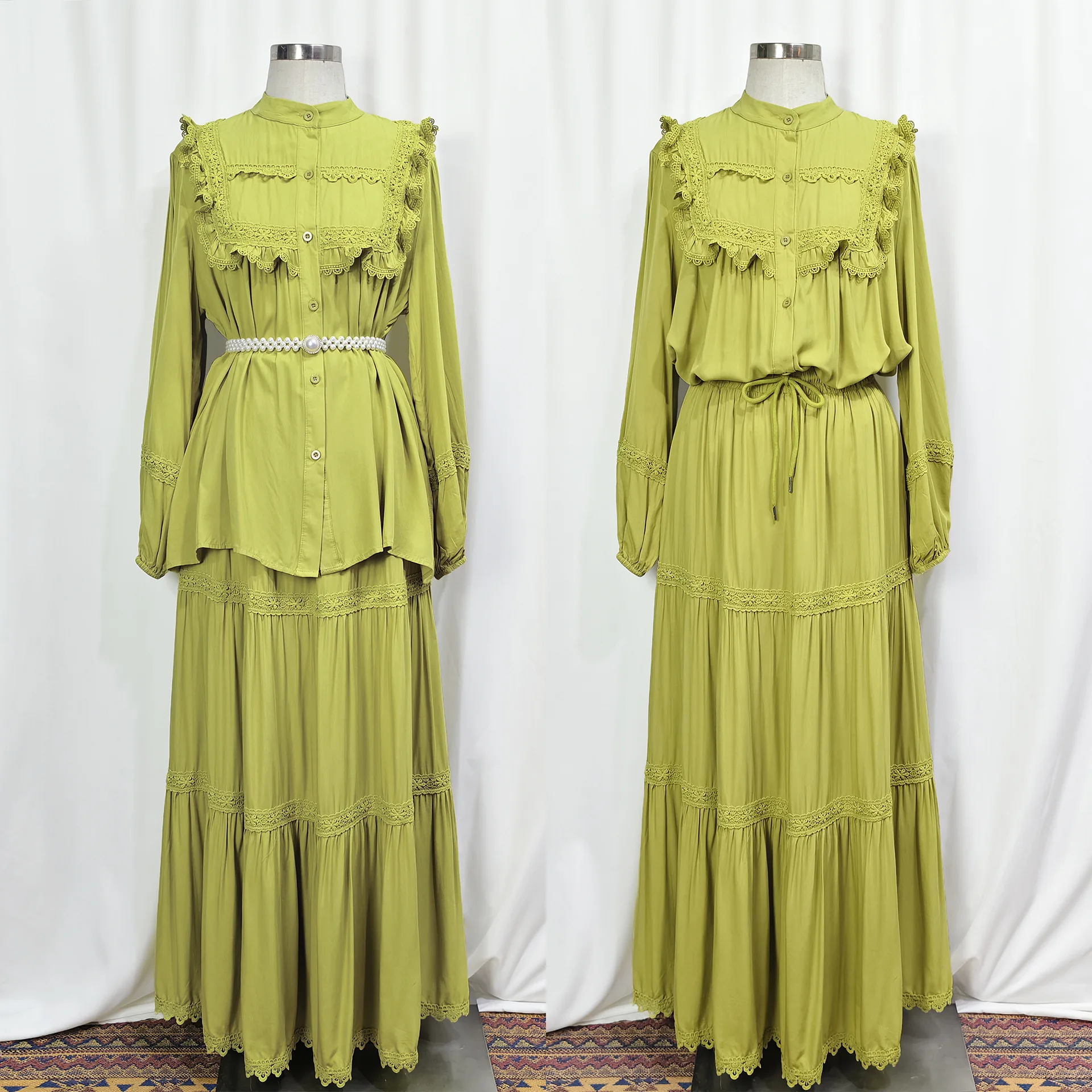 Dubai Long Puff Sleeve Dress Women Laple Shirt and Skirt Set Loose Holiday Beach Maxi Dresses 2025 Summer Chic Lady Islam Outfit