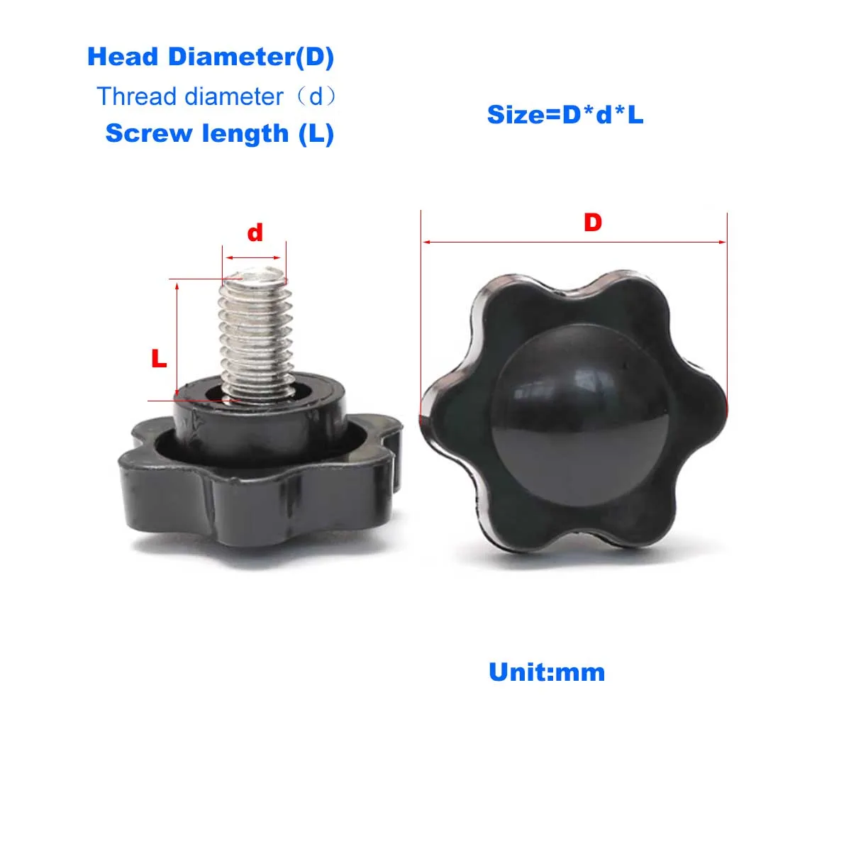 

304 Stainless Steel Plum Blossom Handle Screw/Star Shaped Handle Gluewood Hand Twisted Bolt, M4M6M8