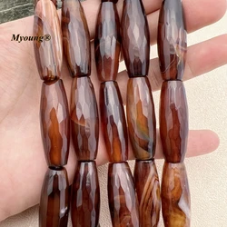 10PCS 13X40MM Large Faceted Natural Brown Agates Cutting Barrel Nugget Beads MY230970