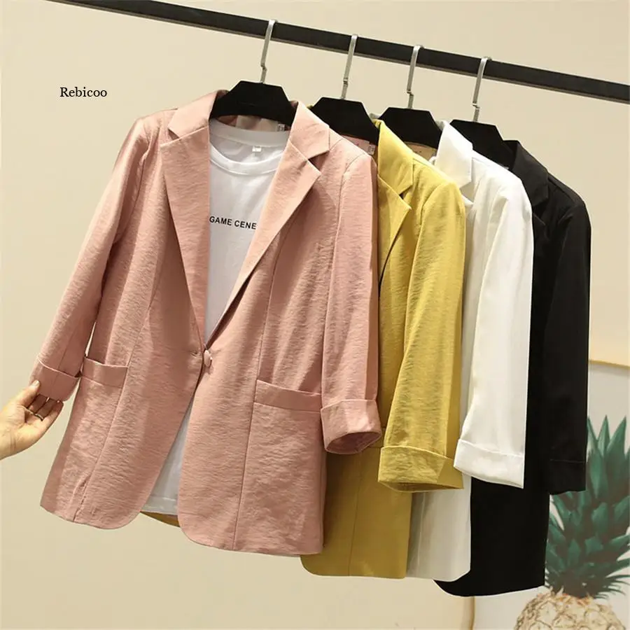 

Womens blazers and jackets Formal Workwear office uniform designs woman blazer feminino 7-point sleeve linen mujer