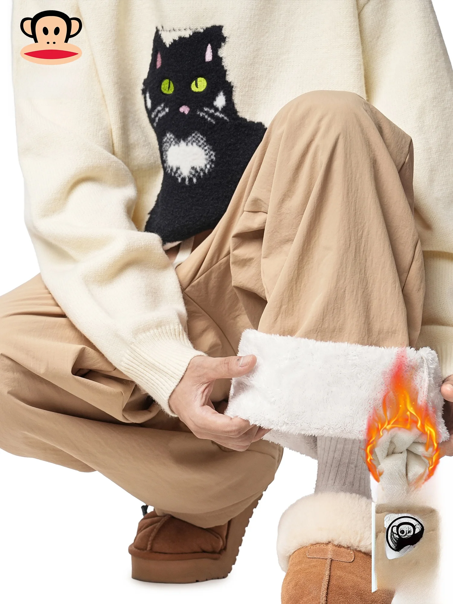 

PaulFrank Men's Thiened Lamb Velvet Casual Pants Winter Warm Straight Leg Trousers Comfortable Casual Faionable