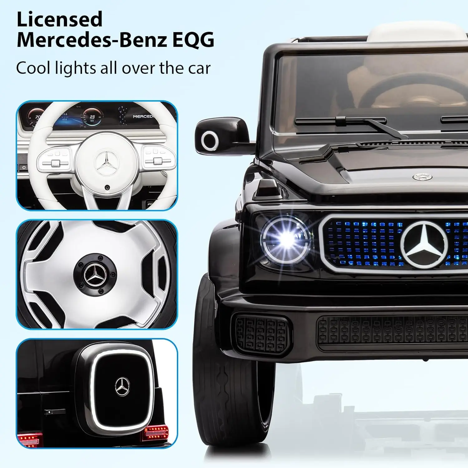 Auto elettrica Mercedes-Benz EQG con licenza 12V alimentata a batteria con telecomando genitore, luci a LED per auto complete, sospensione a molla, musica