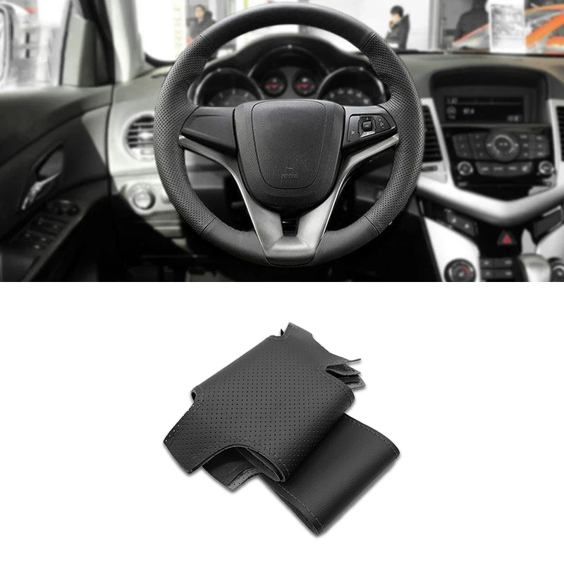 For Chevrolet Cruze 2009-2014 Aveo 2011-2014 Orlando 2010-2015 Ravon R4 2016-2018 Car Inner Steering Wheel Black Leather Cover