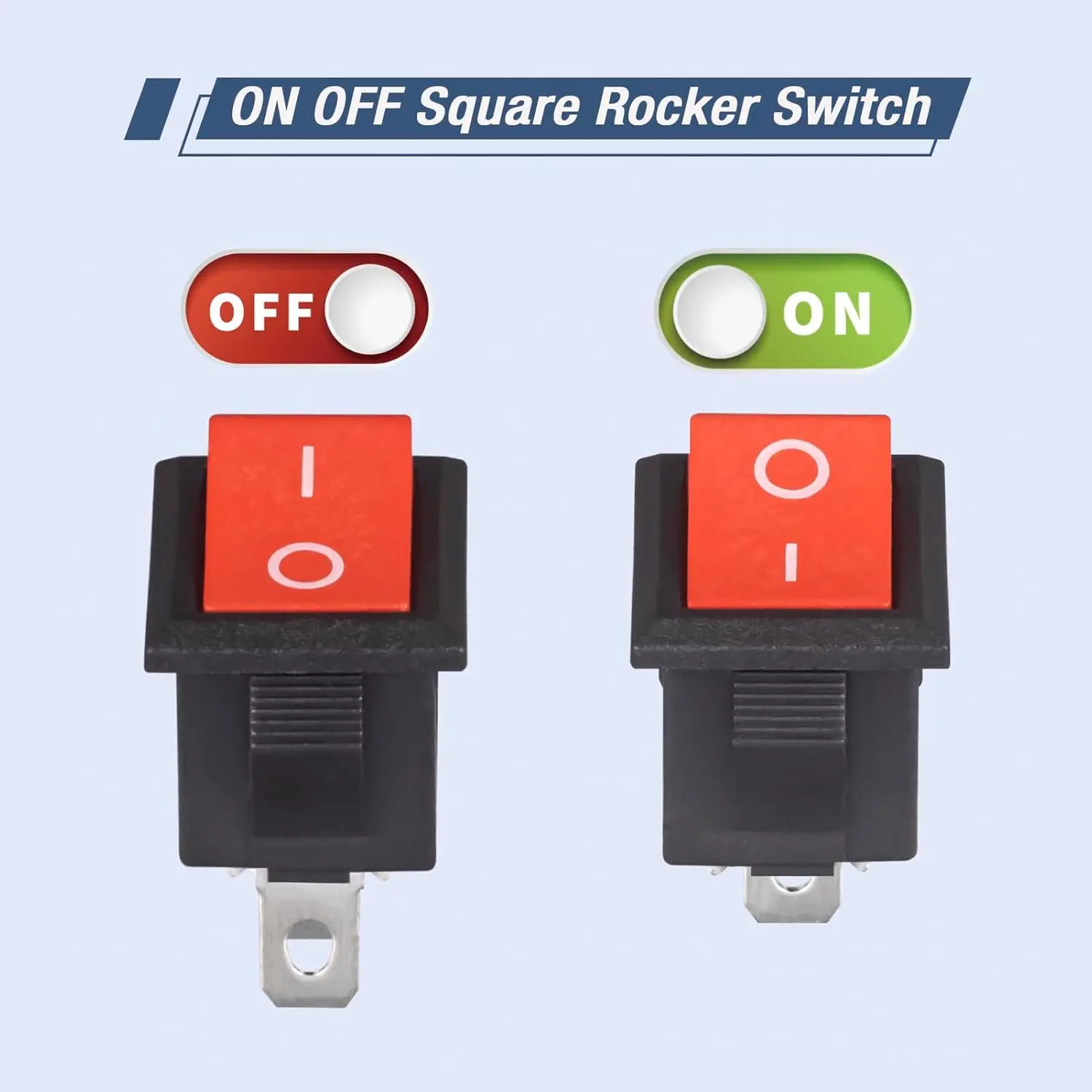 20pcs Mini Rocker Switch On Off 2 Pin Boat Rocker Switch 10A 125V 6A 250V AC KCD1 Red Snap-in SPST Toggle Switches for Car