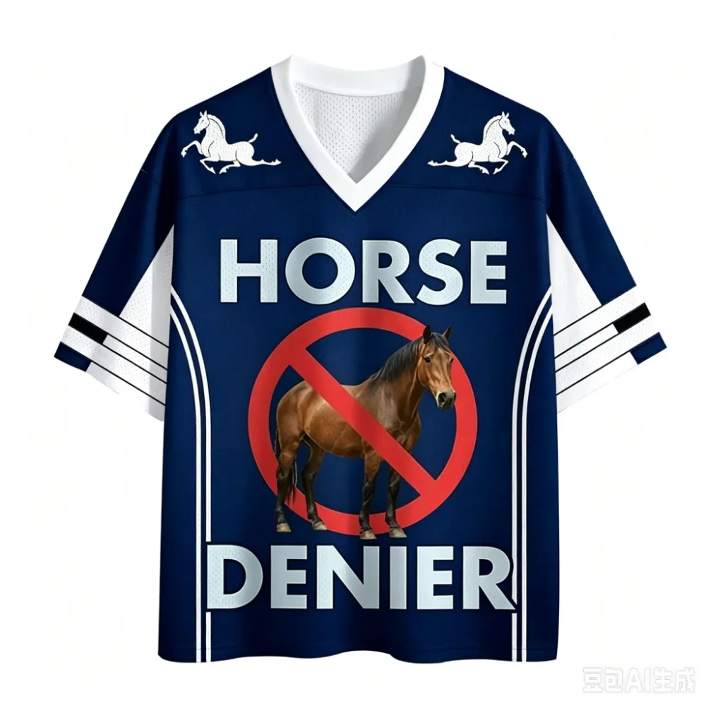 Horse Ban Symbol Pattern 3D Print Men Sport V-neck T-shirt Outdoor Street Casual Fashion Quick-drying Breatha Parent-child Cloth