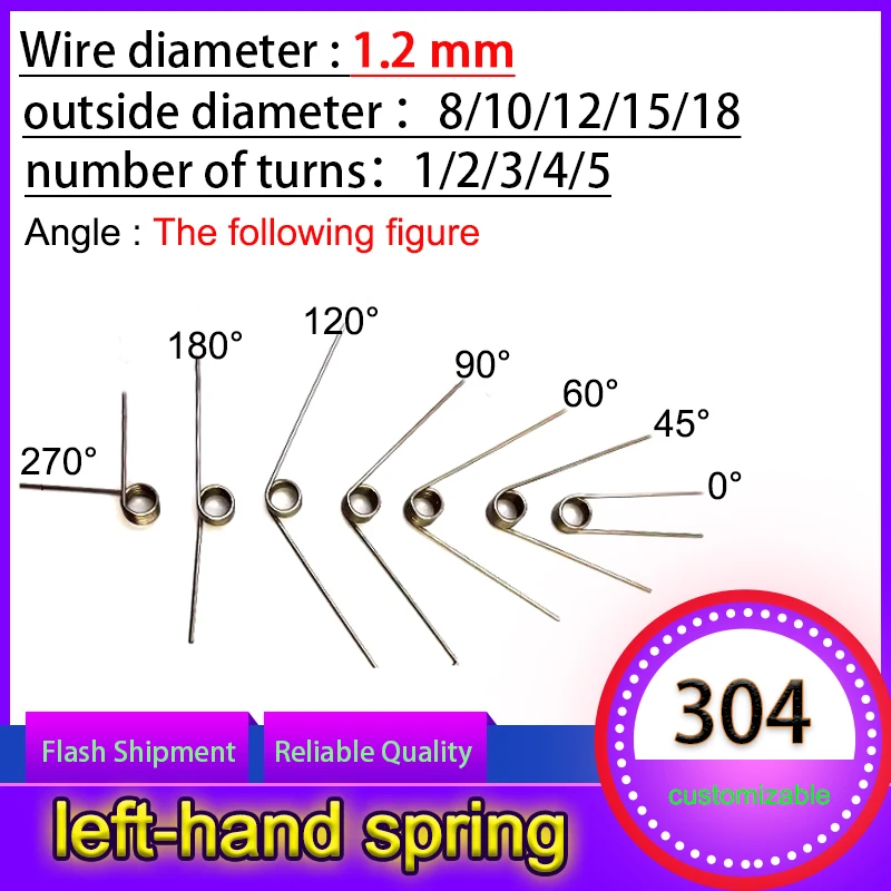 5 Stück Draht durchmesser 1,2mm linke Dreh feder links Torsion feder zurück und V-förmige Feder laps1/2/3/4/5lap 304sus zurücksetzen