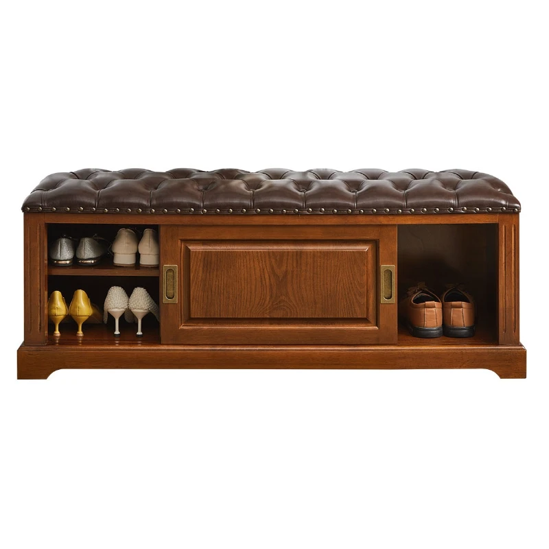 Solid wood shoe changing stool, soft bag storage stool at the door of the home, storage stool