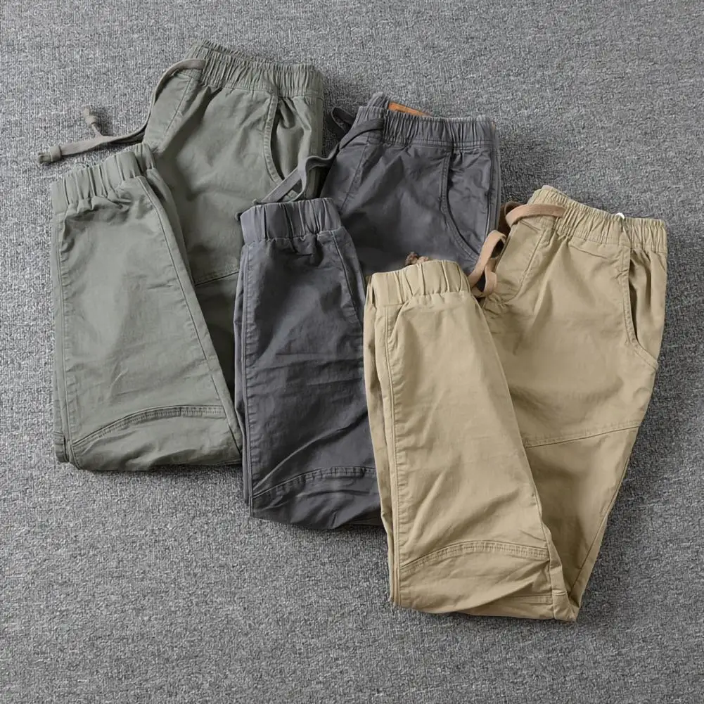 Stylish Men Pants Sporty Men Cargo Pants Skinny Pure Color Slim Pants  Lace-up