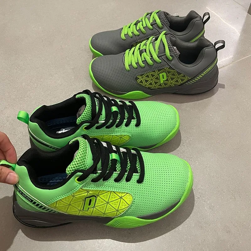 

Professional Tennis Shoes Men Gray Green Leather Court Shoes Mens Badminton Shoes Man Non-Slip Wearable Sports Shoe Big Boy