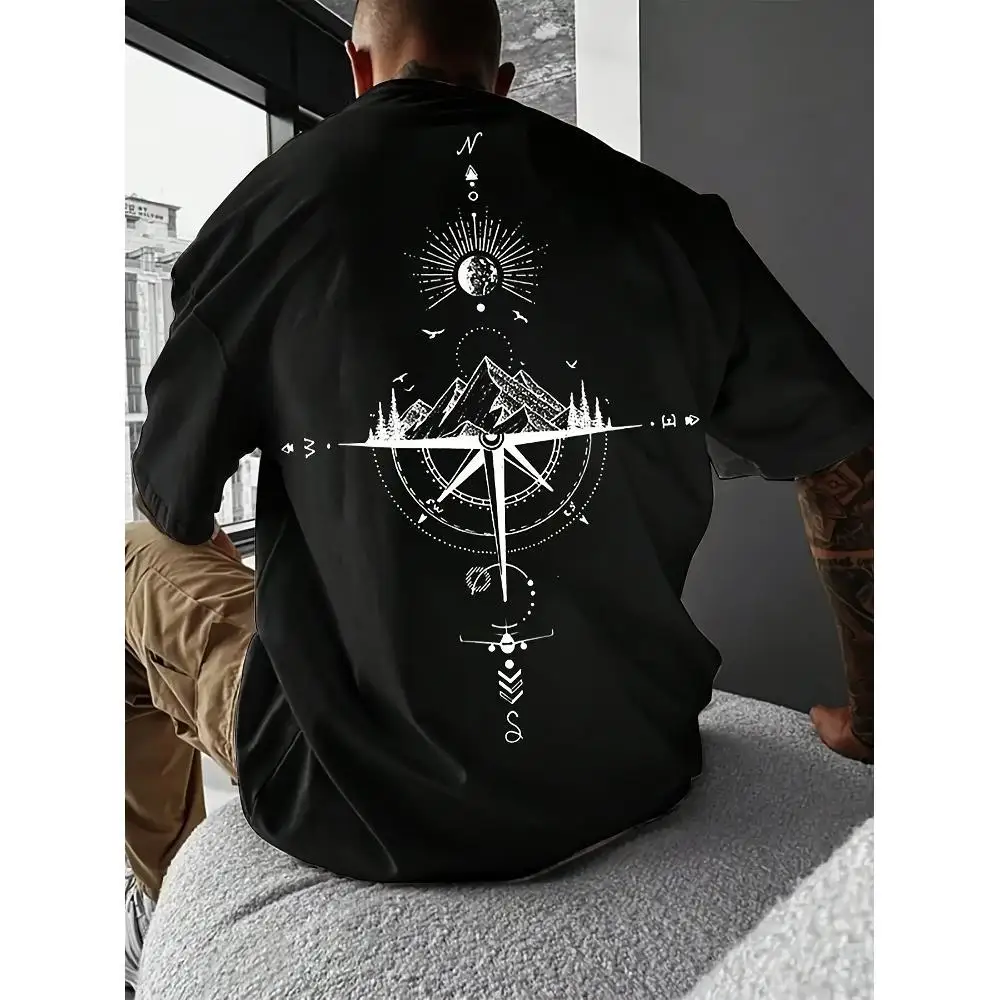 

Men's Casual Short Sleeve T-Shirt with Sun Rune Printing - 100% Polyester Lightweight 180g/m2 Summer Outdoor T-Shirt