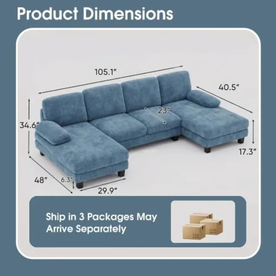 U-Shaped Convertible Sectional Sofa Couch for Living Room, Fabric, Gray, Modular Design with Reversible Chaise