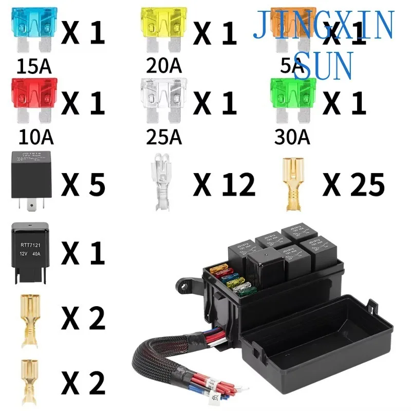12-Slot relay box with spade terminal fuse for car truck trailers
