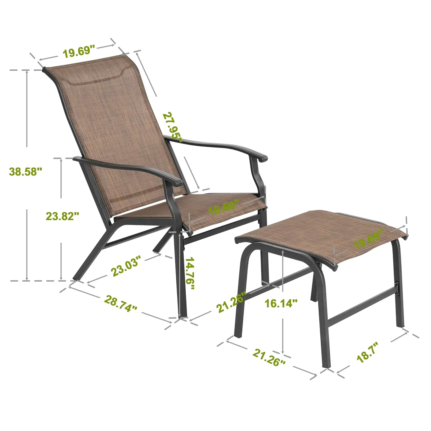 All-Weather Textilene Patio Chaise Lounge Set with Ottoman & Metal Frame, Outdoor Recliner for Backyard Garden Deck, Customized
