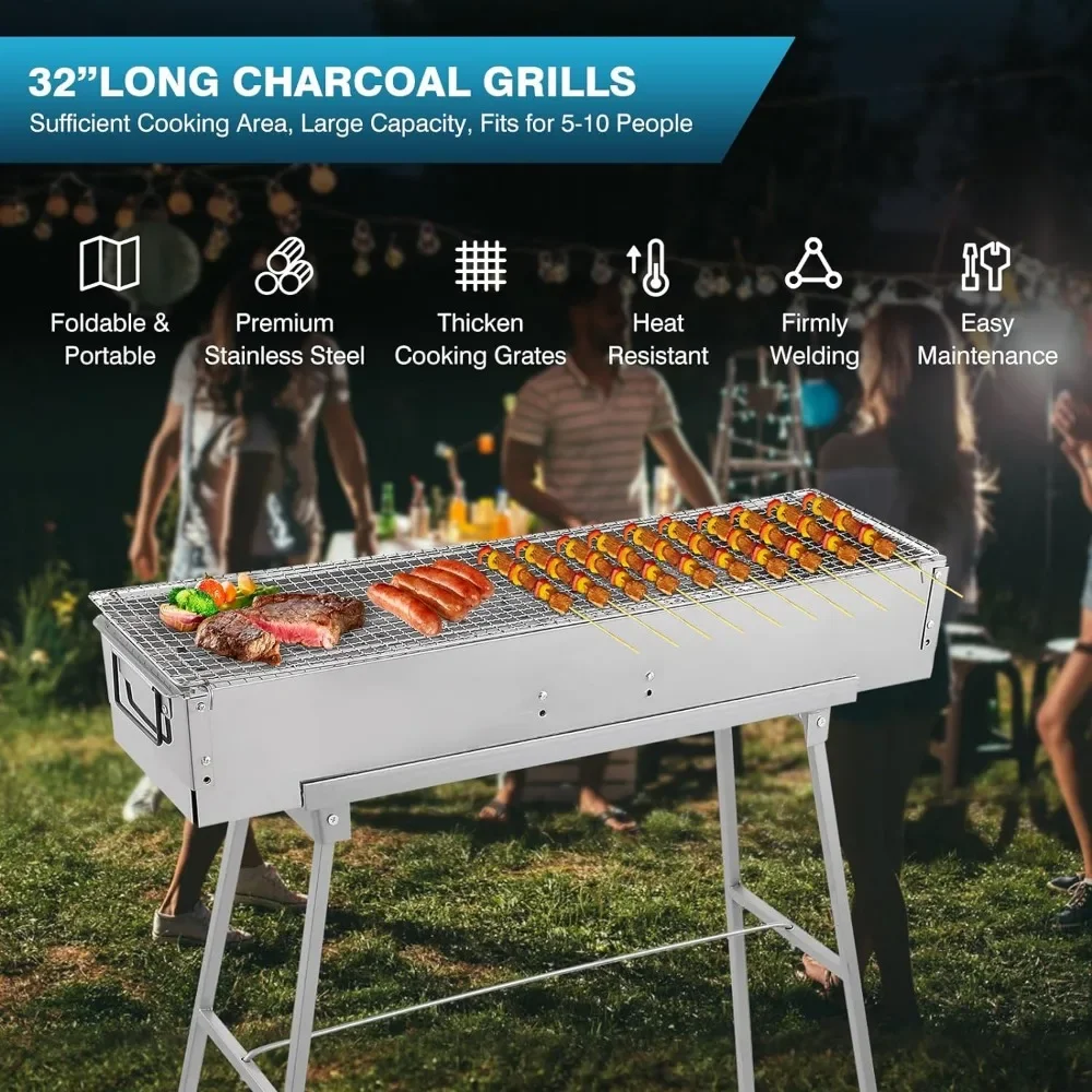 شوايات الفحم المحمولة، 32 بوصة - مراجعة Camp Grill Portable Folding وسعره