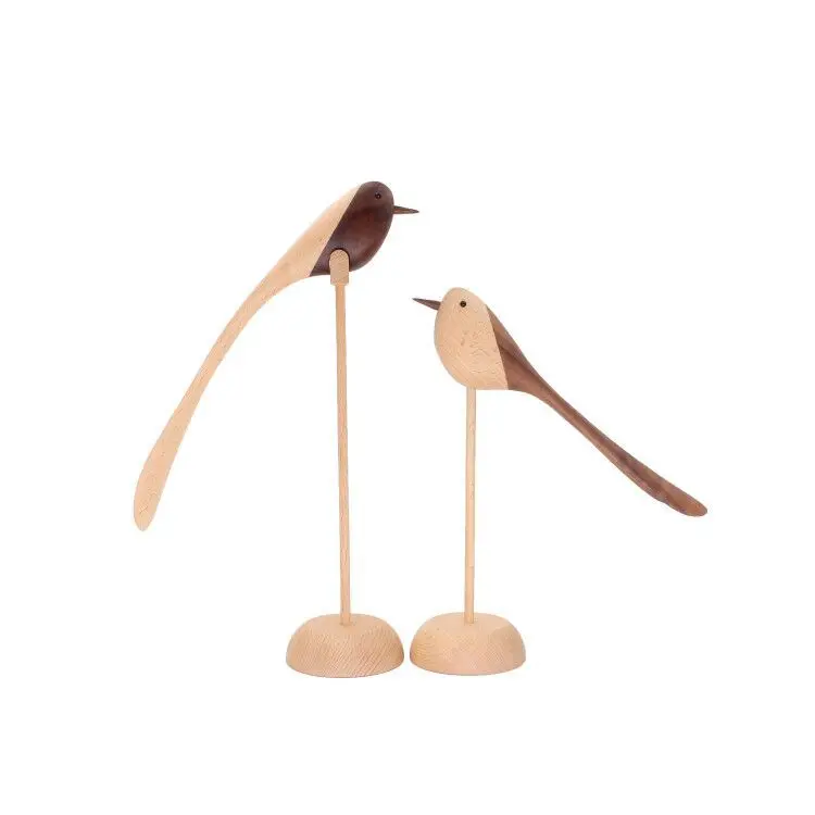

European living room home creative decoration ornament long tail beech bird ornament Nordic puppet wooden crafts
