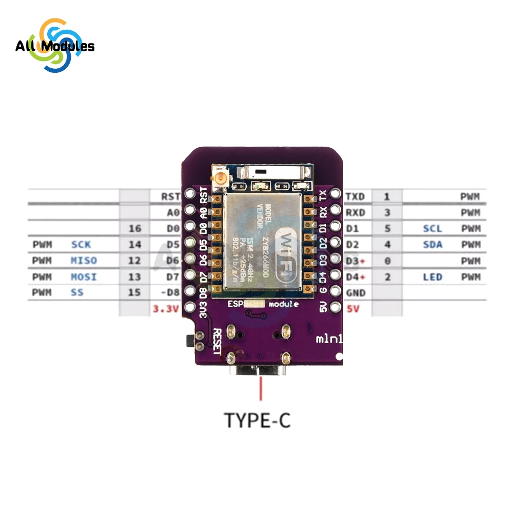 D1 Mini NodeMcu ESP8266 CH340C Series WiFi Module Type-C USB Wireless WiFi Module Internet of Things Development Board