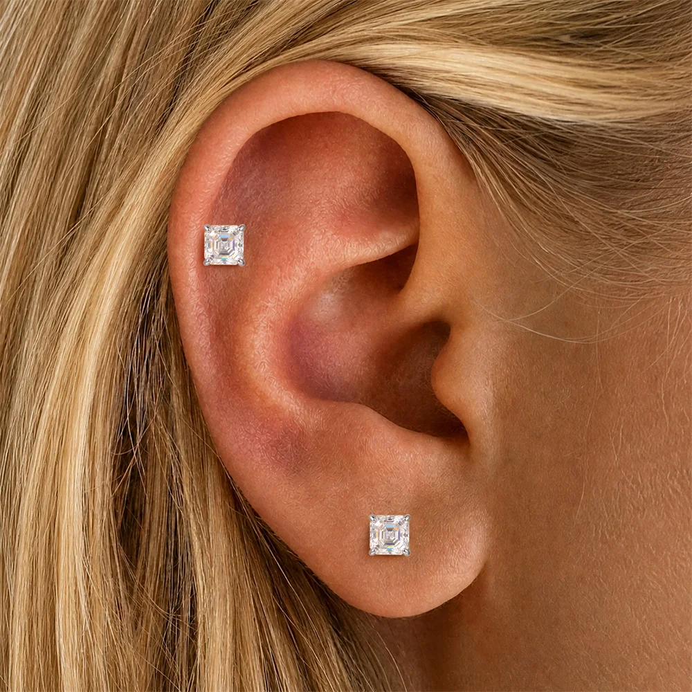 AIDE 925 Sterling Silber Klassischer Moissanit-Ohrstecker mit flacher Rückseite für Damen, 1 Karat, geometrische Form, Hochzeitsschmuck – Detail 16