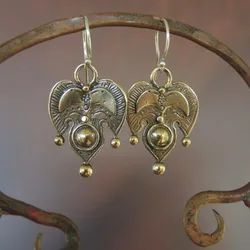 Vintage Silver Color Metal Geometry Flower Carving Pattern Dangle Earrings for Women Ethnic Originality Earrings
