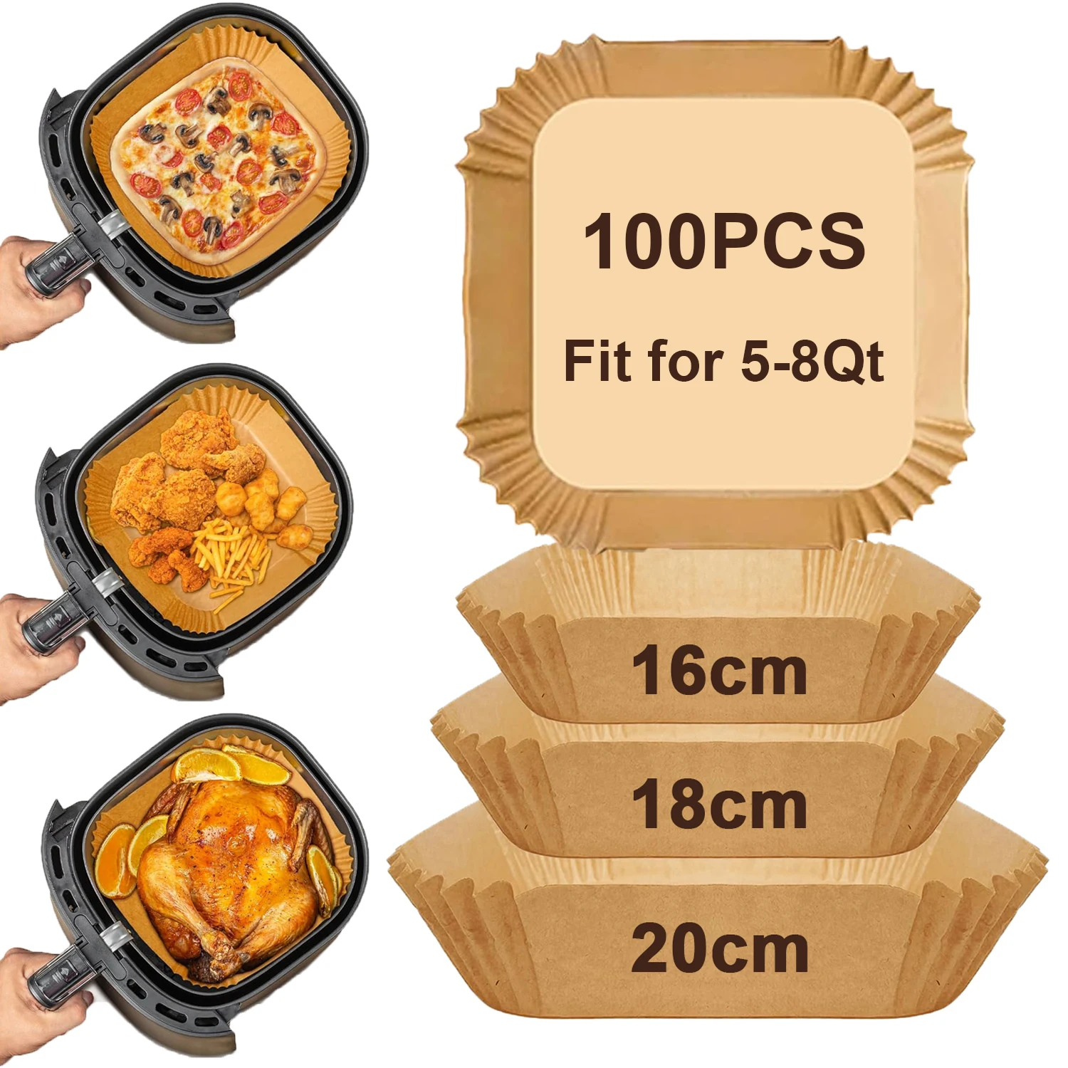 

Air Fryer Disposable Paper Liners Square 8 Inch, 100PCS Large Airfryer Parchment Paper Liners, Non-stick Oven Baking Paper