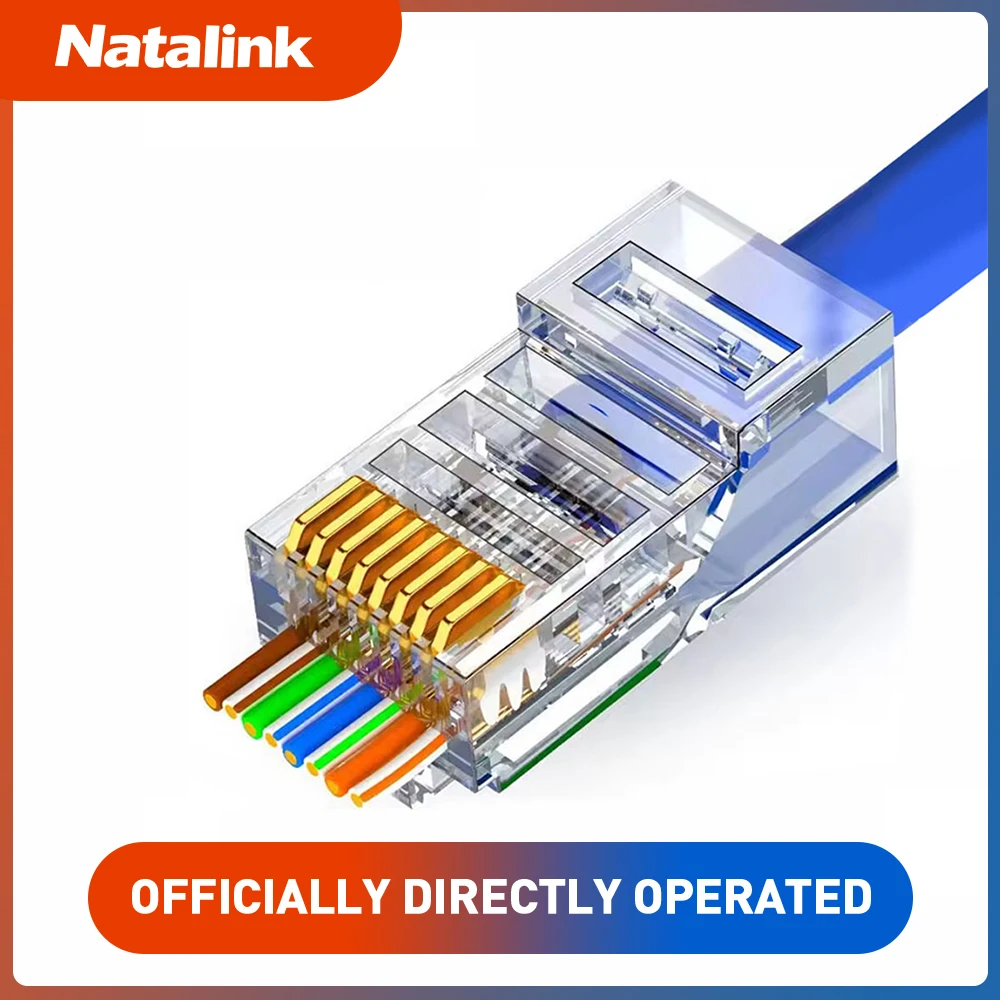 Natalink RJ45 CAT6 Pass Through Connectors Ethernet 30μ Crystal Ends Gold Plated 8P8C UTP Network Modular Plugs for CAT6 CAT5e