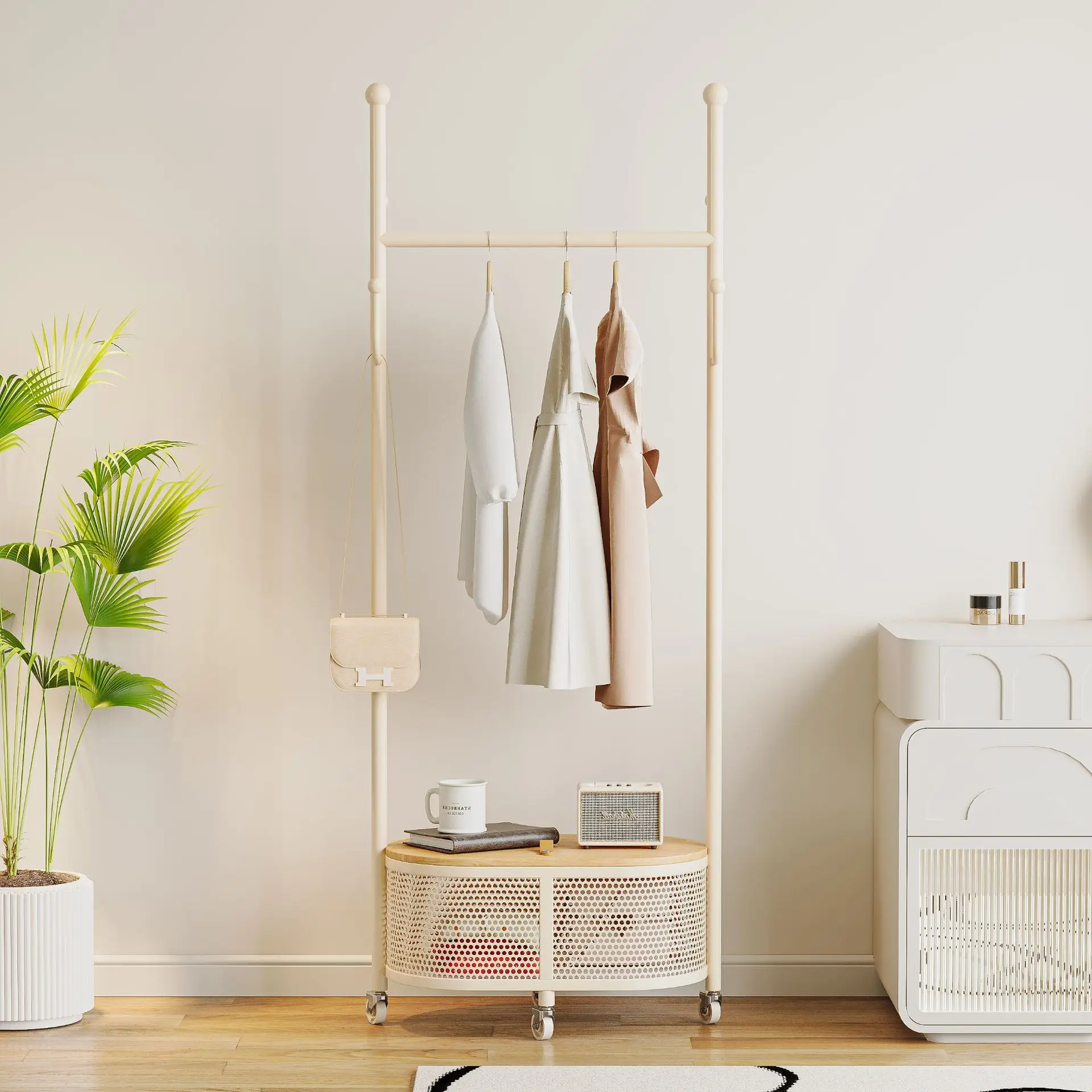 Wrought iron cactus hanging hanger floor bedroom coat rack household mobile bedside hanging clothes rack at the end of the bed