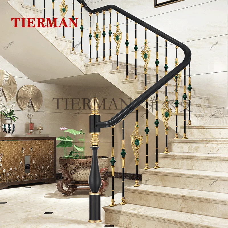 

High-end custom stair handrail European aluminum art villa self-built new Chinese railings aluminum alloy indoor guardrail