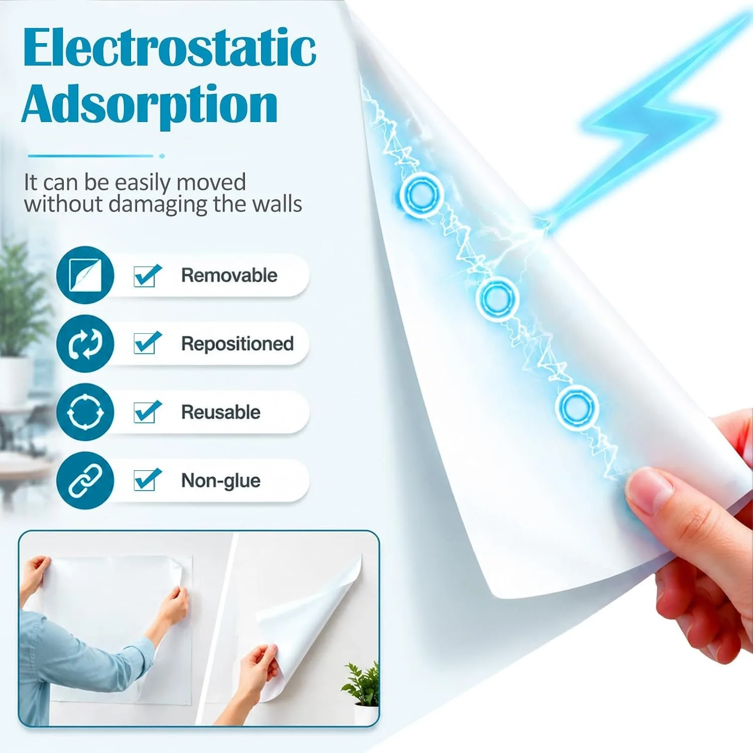 Static-Cling Dry-Erase Whiteboard Film – Peel-and-Stick, Wipe-Clean Writing Surface for Home Office, School & Meeting Rooms